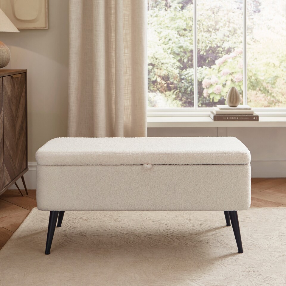 image 1 of Lola Boucle Teddy Ottoman Storage Bench | Cream | Cream