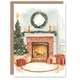 image 1 of Brick Fireplace Presents Tree Wreath Blank For Him Or Her Art Xmas Festive Christmas Card