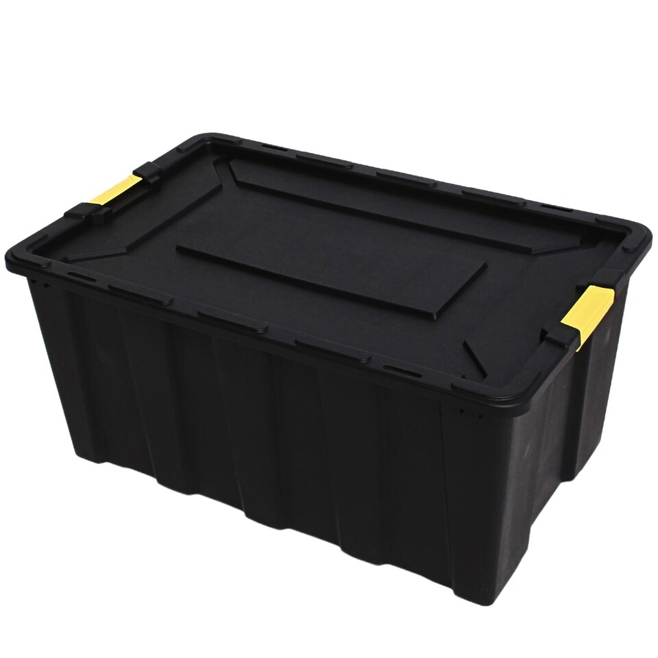 image 1 of Large Plastic Storage Box with Lid (92x58x42 cm) Heavy Duty Container 150L Capacity Black Stackable Box for Garage Pack of 10