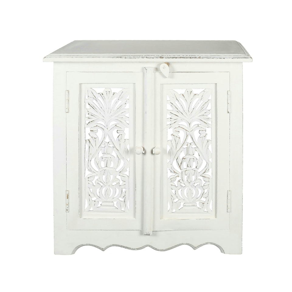 image 1 of Topfurnishing Natural Hand Made Indian Mango Wood Shoe Cupboard Unit Cabinet 59 x 36.5 x 61 cm White