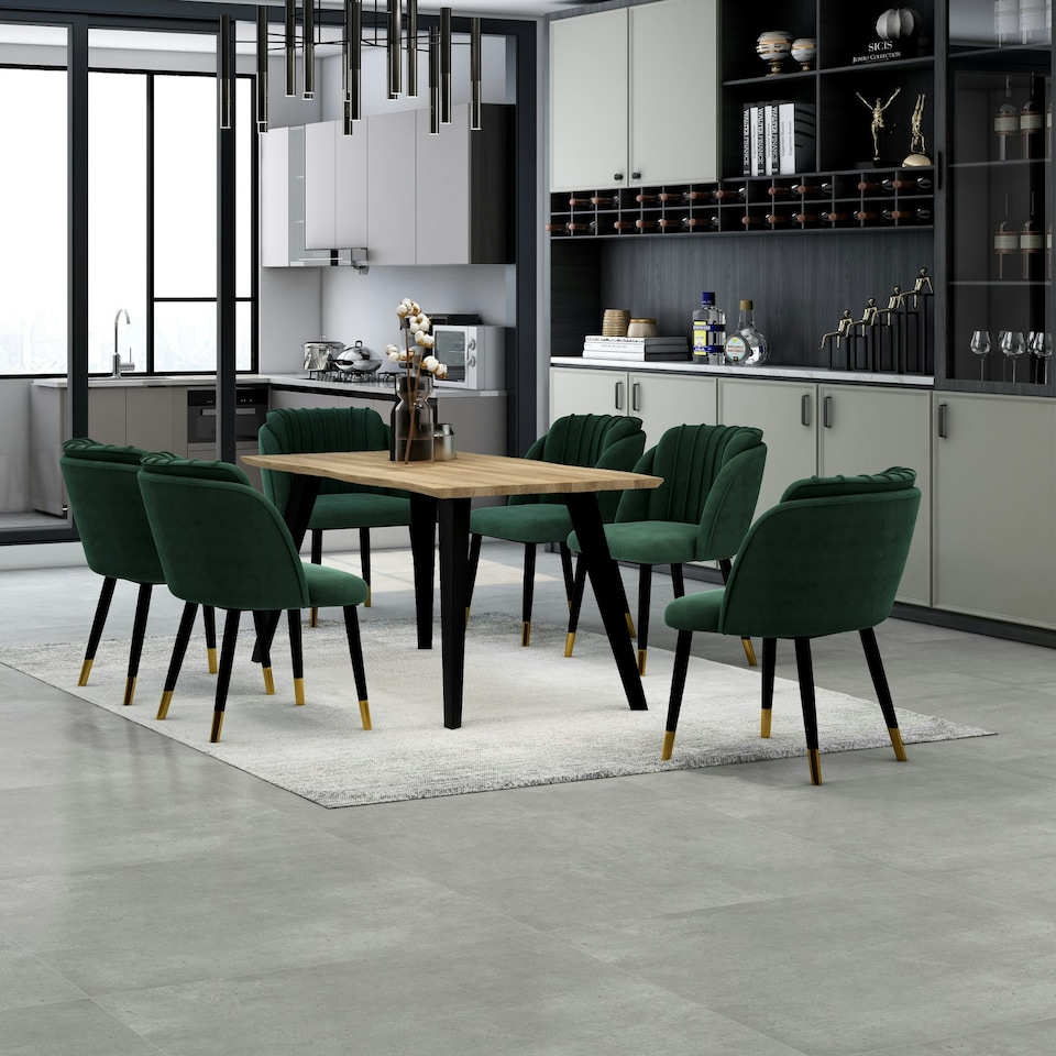 image 1 of Set of 4 Milano Velvet Dining Chairs with Stylish Ribbed Back Design, Black Metal Legs with Silver Tips | Green | Gold End Tips