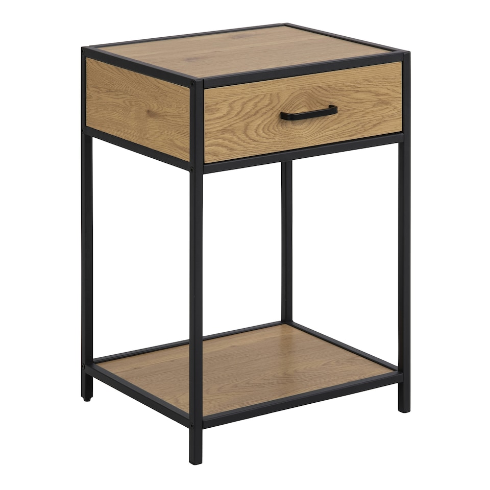 image 1 of Seaford Bedside Table with 1 Drawer in Black & Oak