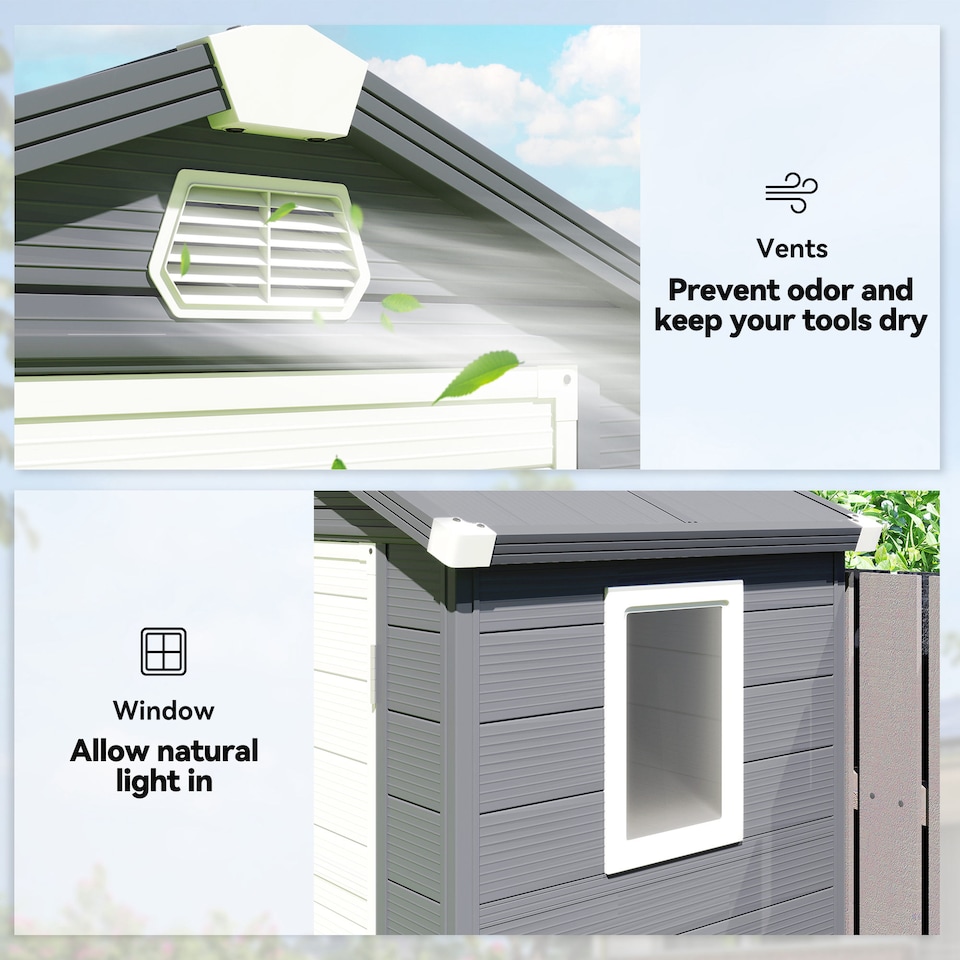 image 1 of Outsunny 4 x 3ft Plastic Garden Storage Shed with Foundation Kit, Polypropylene Outdoor Storage Tool House with Ventilation Slots and Lockable Door, Grey