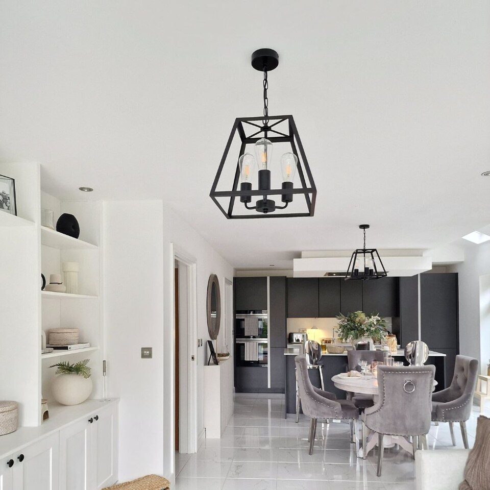 image 1 of Charley 3-Light Black Lantern Ceiling Pendant