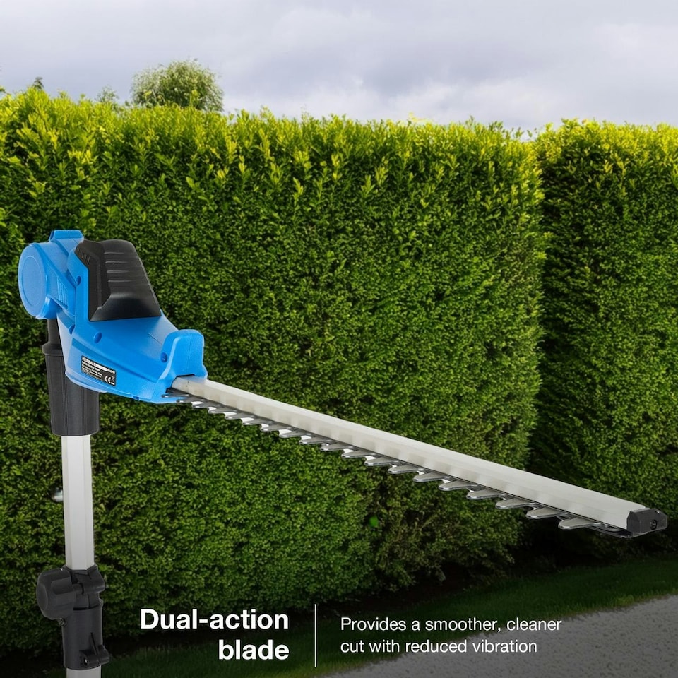 image 1 of Hyundai 20V 450mm Cordless Long Reach Pole Hedge Trimmer, 2.6m Long Reach, 2.0Ah li-ion Battery & Charger | HY20CPHT
