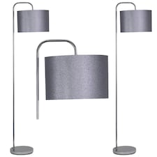 First Choice Lighting Set of 2 Chrome Arched Floor Lamps with Grey Glitter Shades Chrome | Grey