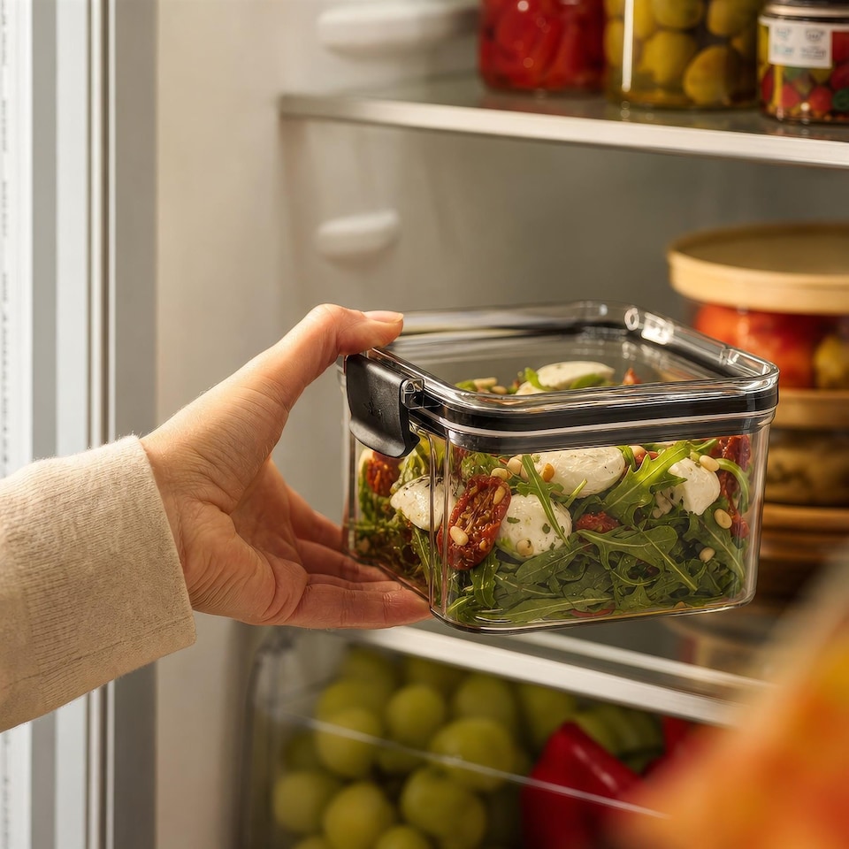 image 1 of Argon Tableware 3x Food Storage Containers - 460ml - Black Reusable Airtight Stackable Meal Prep Lunch Box with Clip-Lock Lid