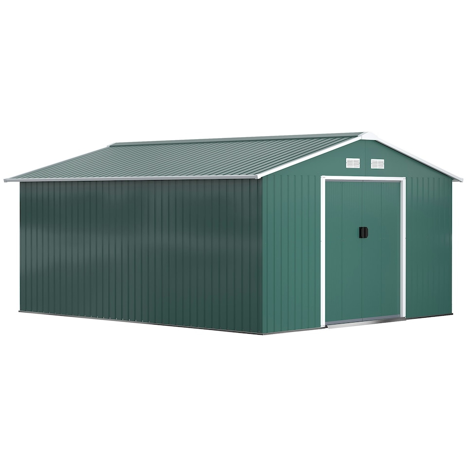 image 1 of Outsunny 13 x 11ft Garden Shed Storage with Foundation Kit and Vents, Green