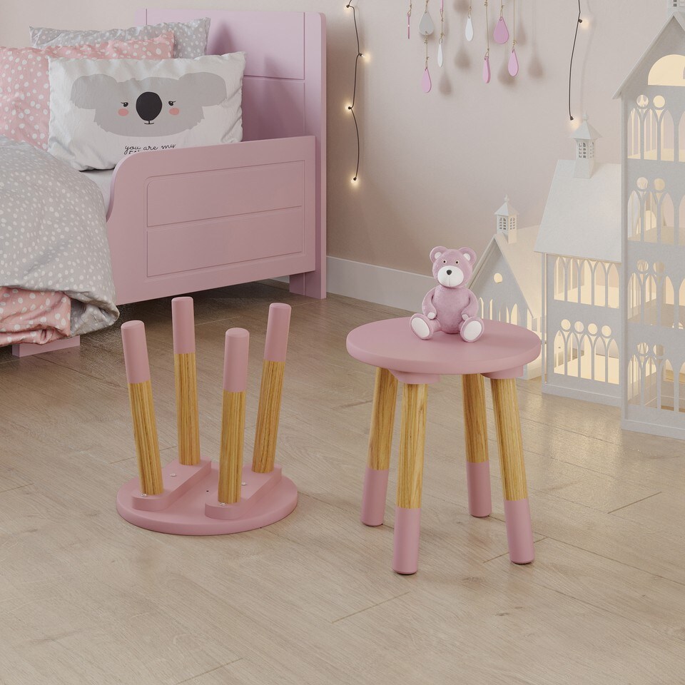 image 1 of Kids Wooden Stool Seat Round Chair Toddlers Kids Small Children Home Nursery | Multi | 2 Pink