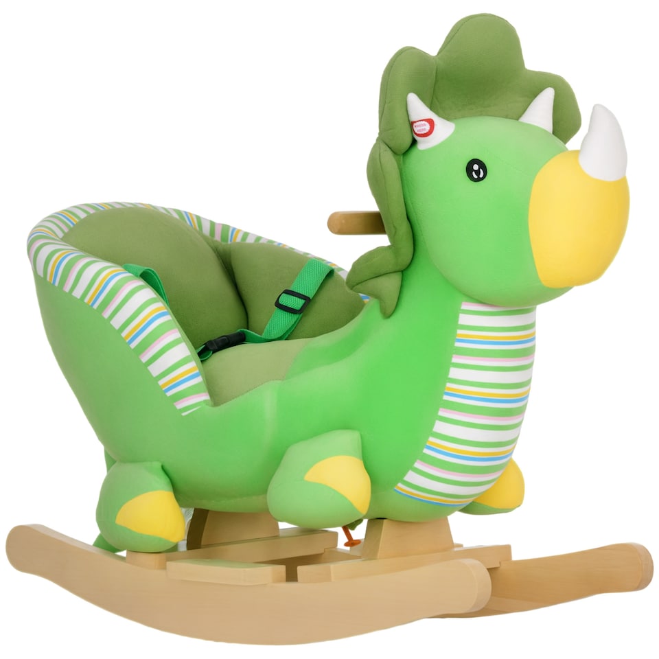 image 1 of AIYAPLAY Rocking Animal, Dinosaur Themed Rocking Ride on with Animal Sounds, Safety Belt, Wooden Base, Pedal, for Toddlers 18-36 Months, Green