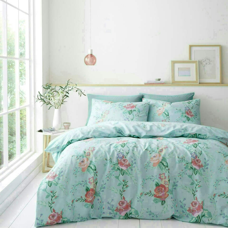 image 1 of Portfolio Home Rose Garden Floral Bedding Duvet Cover Set Blue | King