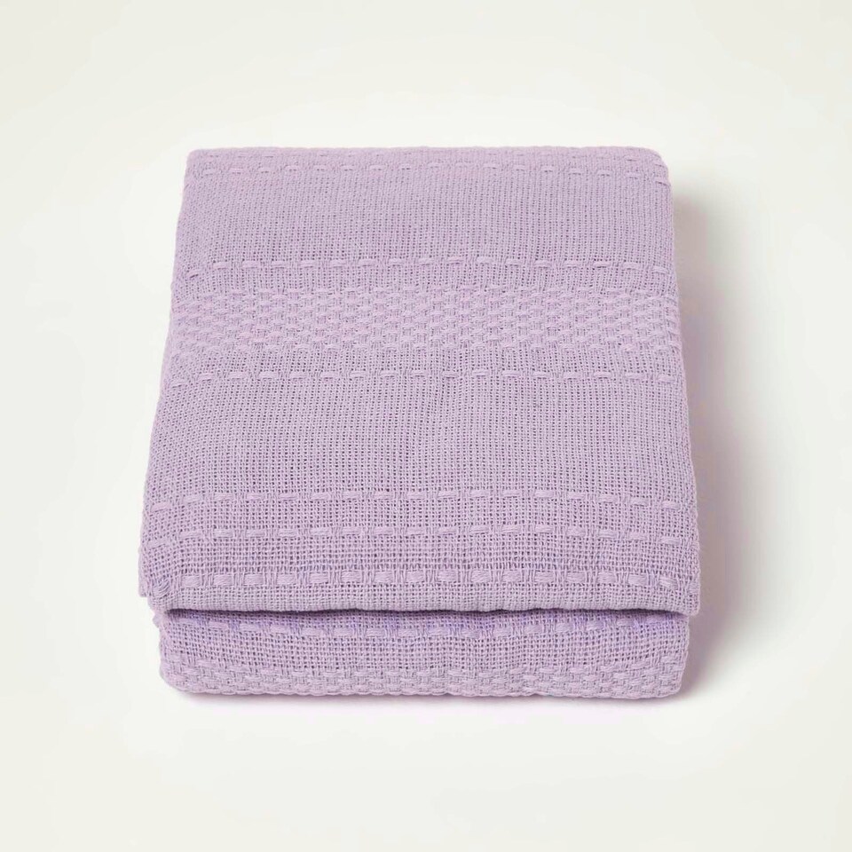 image 1 of Homescapes Kashi Lilac Cotton Throw with Tassels - 150 x 200 cm