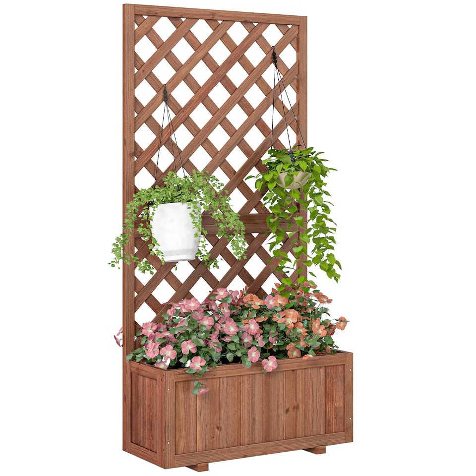 image 1 of (72.5 x 31.5 x 149.5 cm, Orange) Outsunny Wood Planter with Trellis