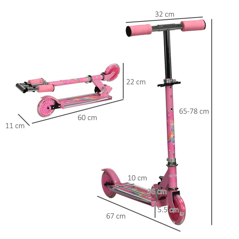 image 1 of HOMCOM Kids Scooter 2 Wheels W/ Lights Music Adjustable Height Foldable - Pink