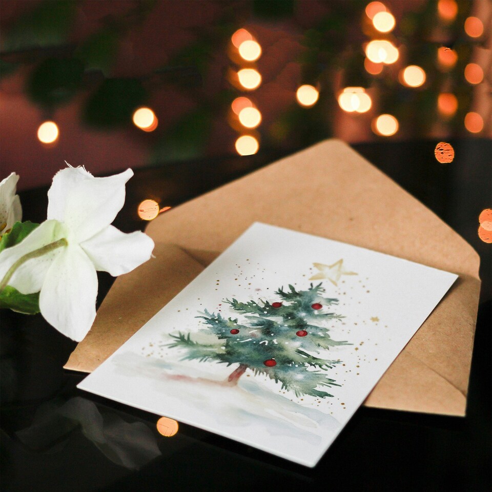 image 1 of Decorated Tree Large Star Festive Fun Xmas Art Blank Christmas Card