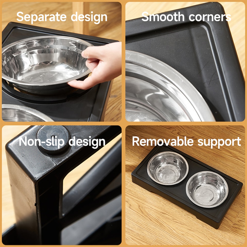 image 1 of Living and Home Adjustable Height Pet Bowl for Dogs & Cats – Ergonomic, Non-Slip Feeding Station | Black