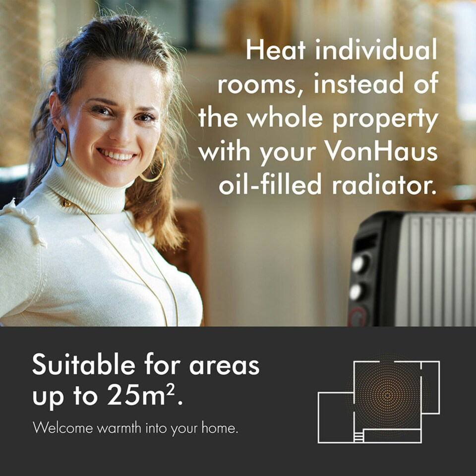 image 1 of VonHaus Oil Filled Radiator Portable Electric Heater