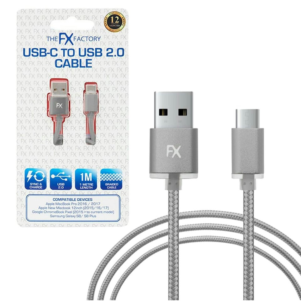 image 1 of FX Nylon Braided USB Data Cable For Type C Smartphone Devices, Space Grey
