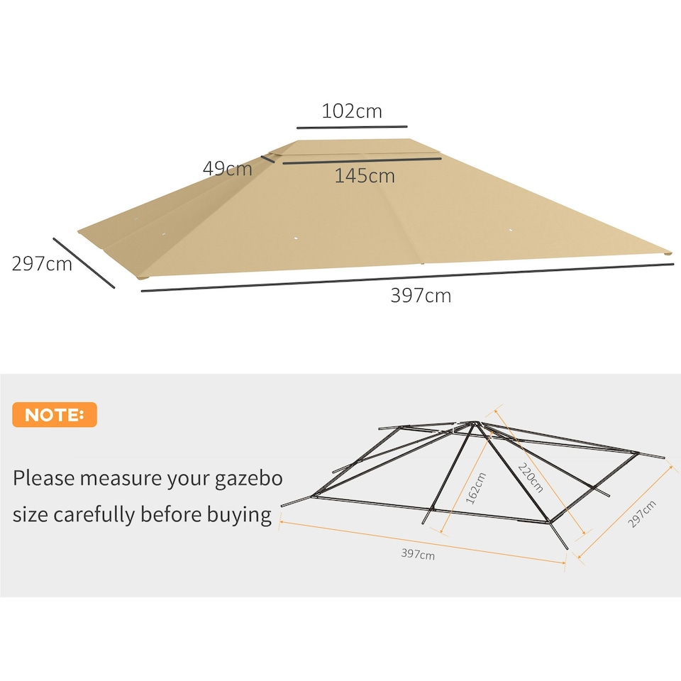image 1 of Outsunny 3 x 4m Gazebo Canopy Replacement Gazebo Roof Cover, Khaki
