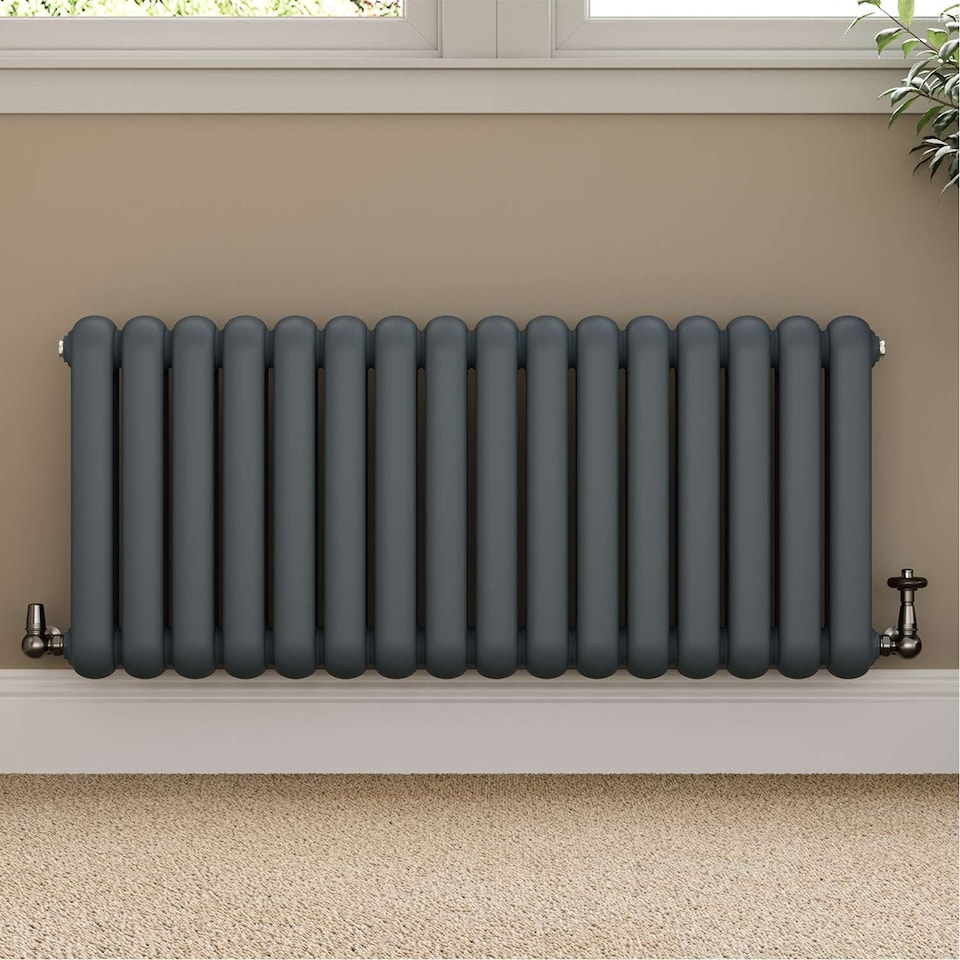 image 1 of Derry Traditional Thermostatic Radiator Valve & Lockshield Corner - Pewter - 15mm