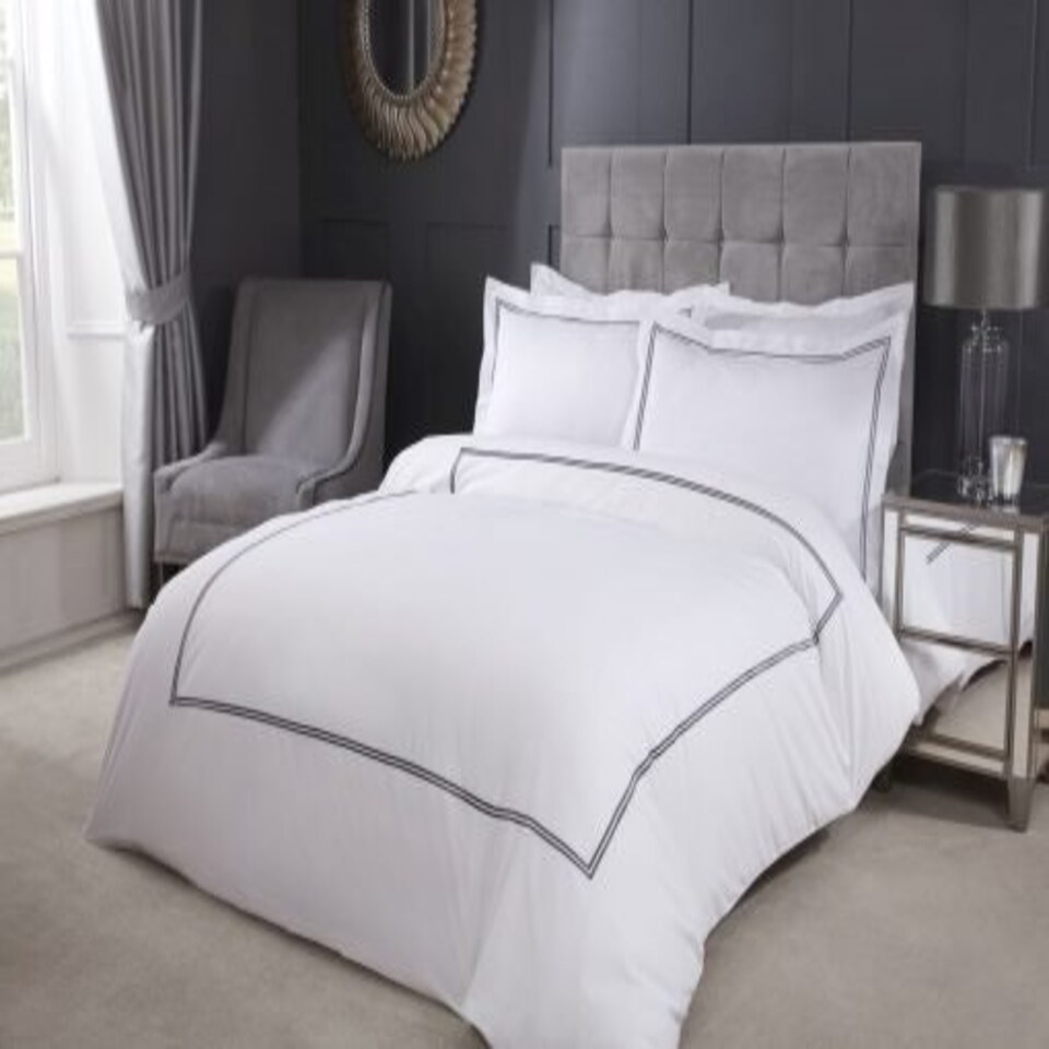 image 1 of Carlton Embroidered Duvet Set King Bed Graphite