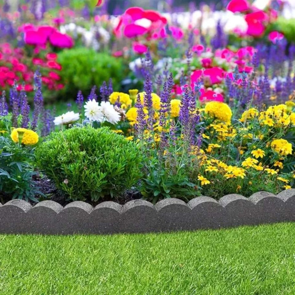 image 1 of Recycled Rubber Scallop Garden Edging Border - Grey - Pack of 12 | Grey | Grey | Pack of 12 | 1