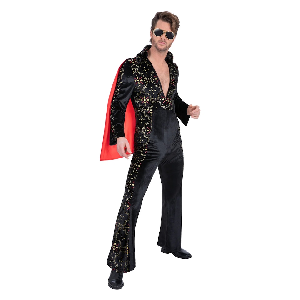 image 1 of Elvis Unisex Adult Rhinestone Costume Set | Black | Black/Red | M | 1