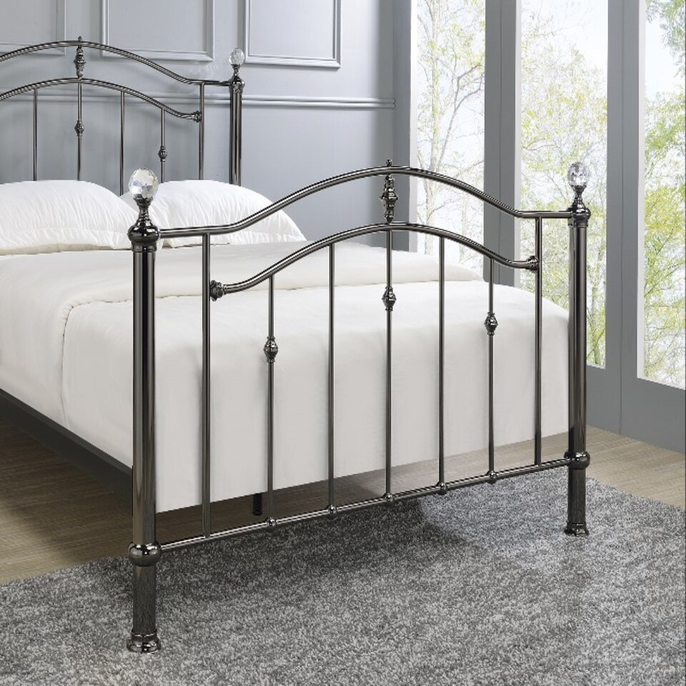 image 1 of 5ft King Size Black nickel, crystal ball and black nickel traditional metal bed frame bedstead, victorian, antique, ornate