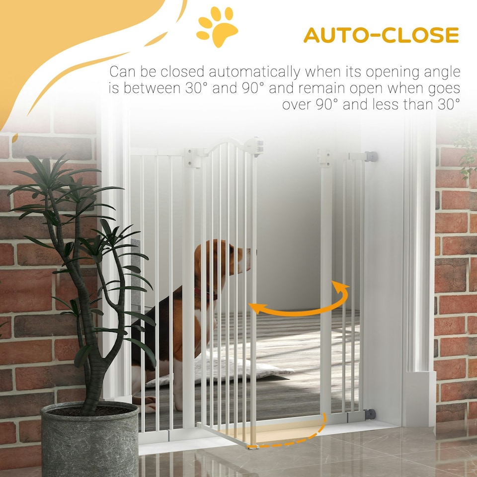 image 1 of PawHut 74-100cm Adjustable Metal Pet Gate Safety Barrier w/Auto-Close Door White