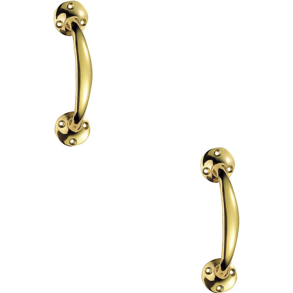 Loops 2x Victorian Bow Shaped Pull Handle 152mm Length 32mm Proj Polished Brass in Metallics