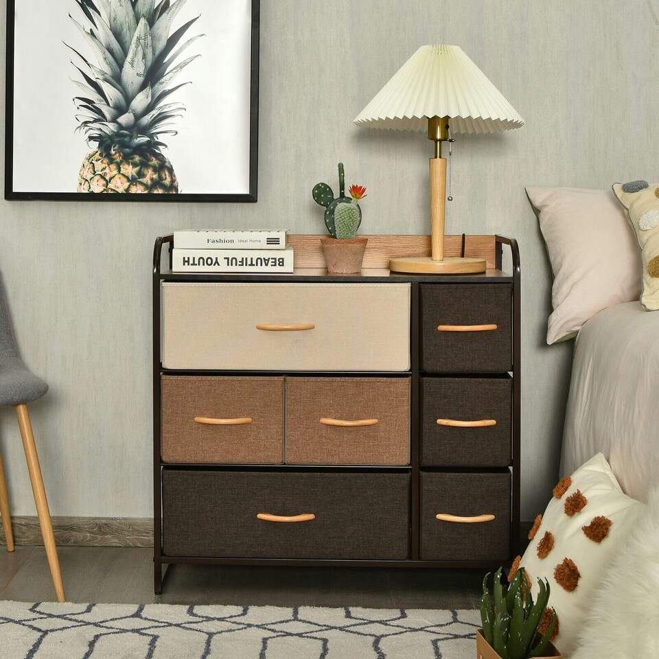 image 1 of COSTWYA 7-Drawer Dresser 3-Tier Chest of Drawers Wooden Top Multi