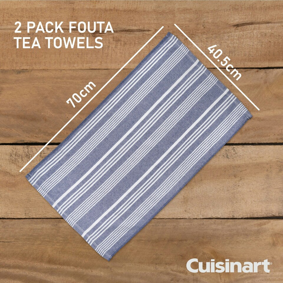 image 1 of Cuisinart Fouta Tea Towels, 2 Piece Set, Blue Stripes