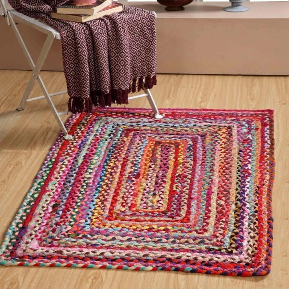 image 1 of SUNDAR Area Rug Braided with Recycled Fabric - L60 x W90 - Multicolour Multi