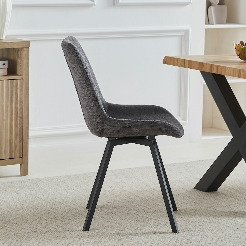 image 1 of Set of 2 Caino Swivel Seat Fabric Dining Chairs - Dark Grey