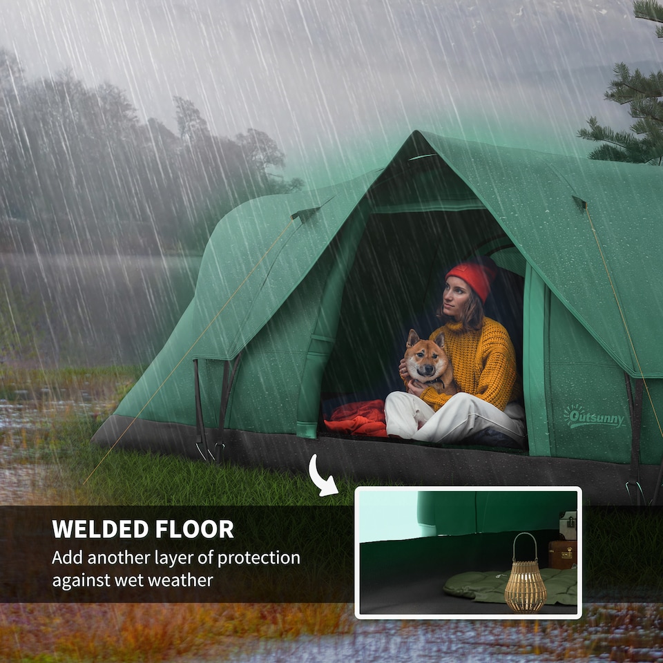 image 1 of Outsunny 5 Man Camping Tent, 3000mm Hiking Shelter, Dark Green