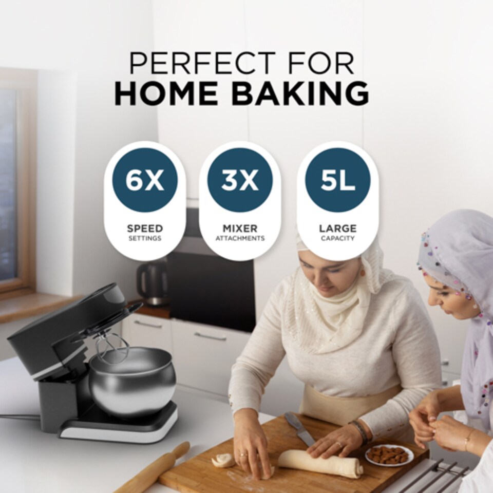 image 1 of DMD 5L Stand Mixer with 6 Speeds & Tilt-Head, 6 Speeds with Dough Hook, Whisk, Beater, Splash Guard 1300W | Silver