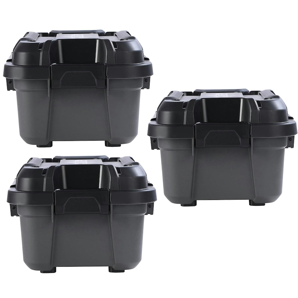 image 1 of 3 x 31 Litre Black Bunker Storage Trunks For Tradesman & Handyman Black