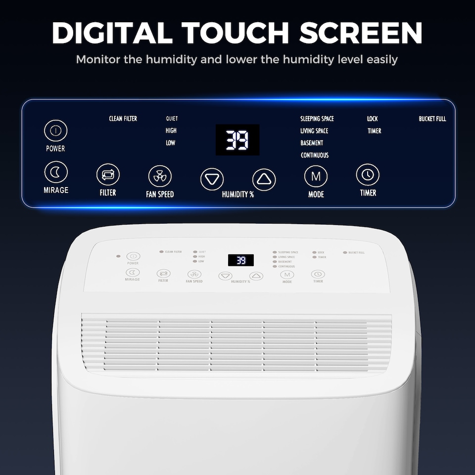 image 1 of HOMCOM 30LDay Dehumidifier with Auto-Clean Filter, Continuous Drainage, 4L Water Tank, 24H Timer, Digital Humidity Display, Dehumidifier for Home Damp, Bedroom, Condensation, Mould, Laundry Drying