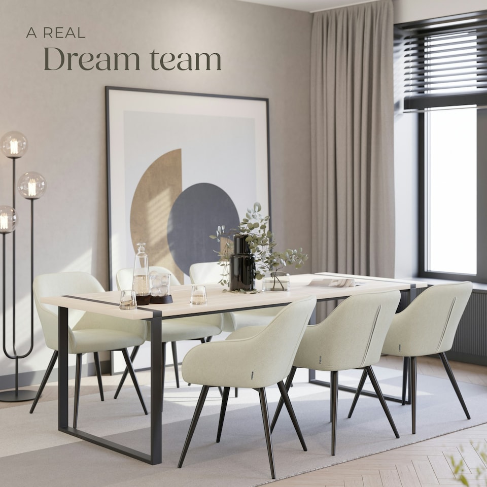 image 1 of Dining Chair Marilyn - corduroy look, upholstered, armchair, continuous backrest - per piece Cream | Cream/Black
