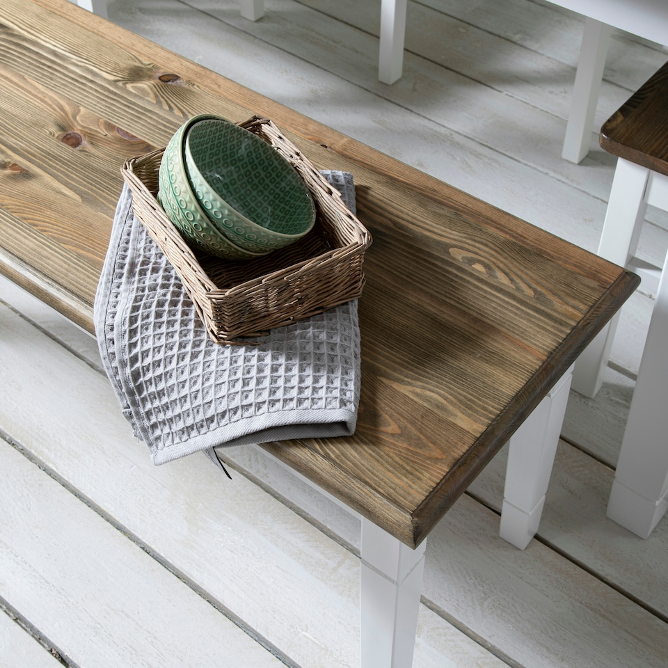 image 1 of Hallway Bench Kitchen Dining Entryway in White and Dark Pine Canterbury 157cm | White | L