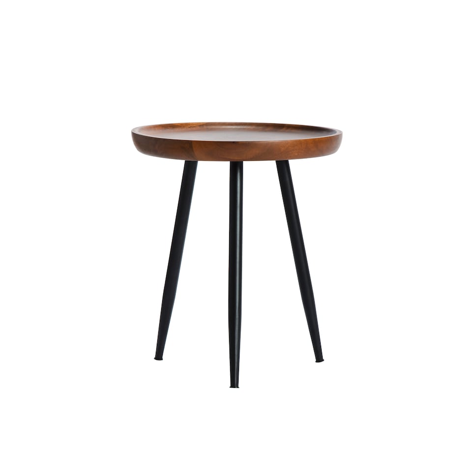 image 1 of Chervey Round Solid Mango Wood Side Table with Tri-Pin Legs Small