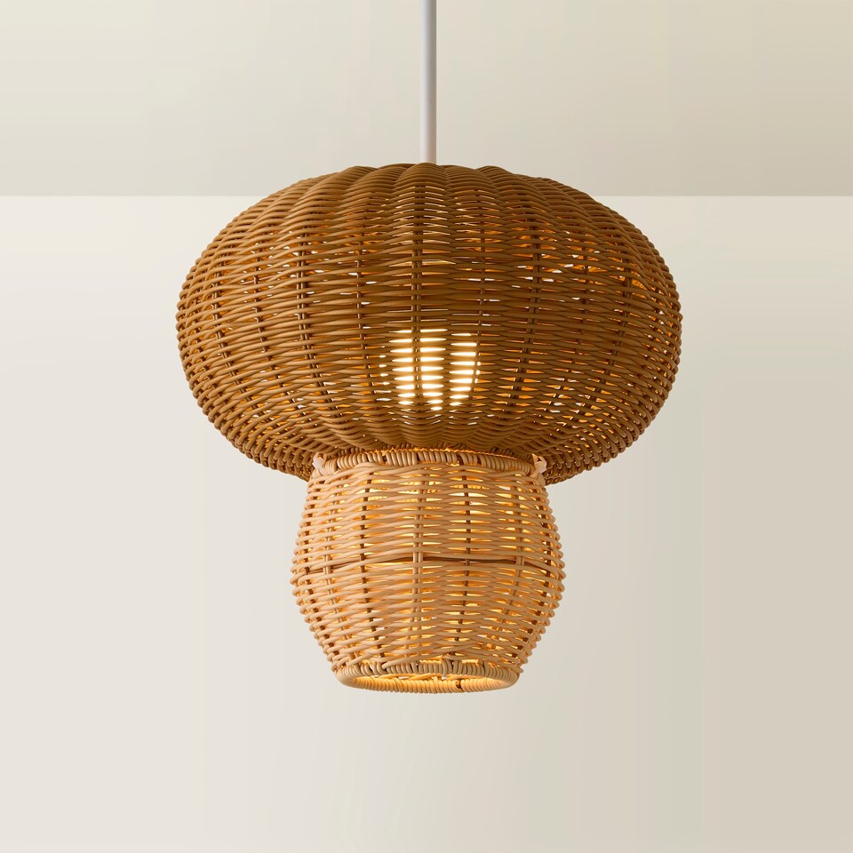 image 1 of ValueLights Portobello Natural Rattan Mushroom Ceiling Shade | Brown