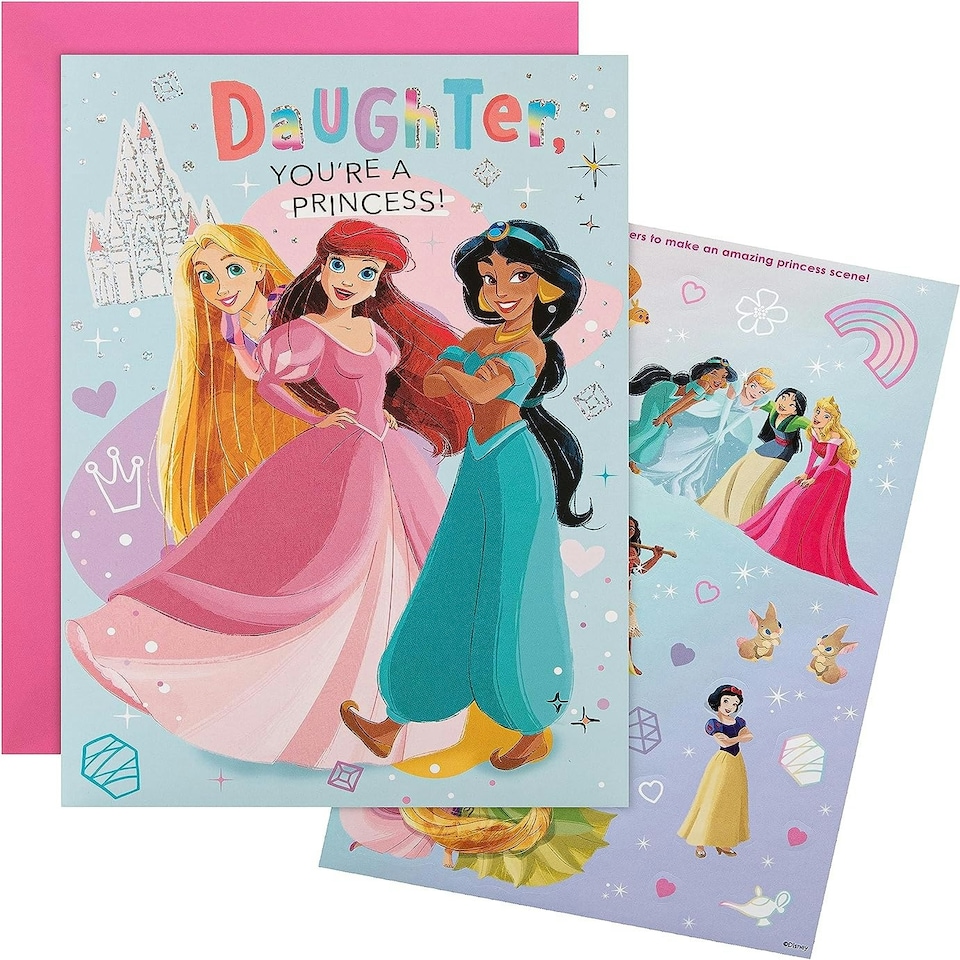 image 1 of Disney Princess Design Daughter Birthday Card with Sticker Sheet