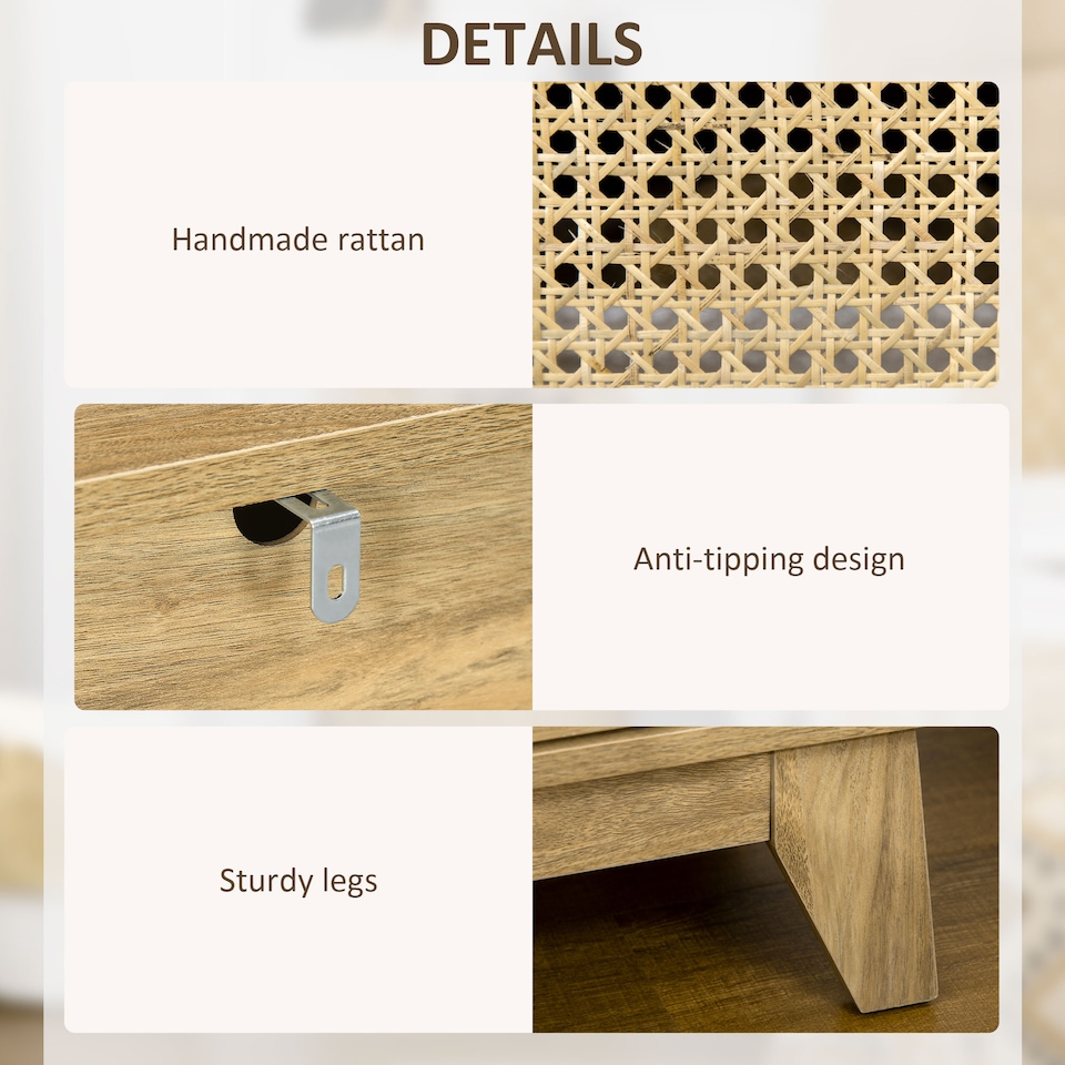 image 1 of HOMCOM Bedside Table Nightstand with Storage Shelf and Door Cupboard, Side End Table with  Rattan Element for Living Room, Bedroom, Natural