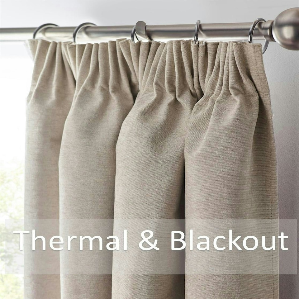 image 1 of Chenille Blackout Pencil Pleat Taped Top Curtains - 229cm x 183cm - Cream