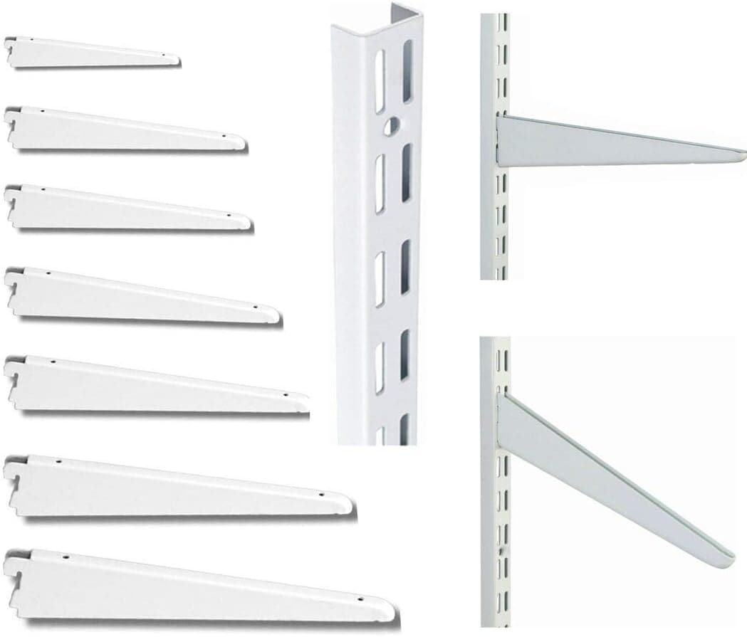 Twin Slot Wall Mounted Shelving Bracket White Available in Packs of 1,2,4,6,8,10 Sizes: 12cm to 61cm