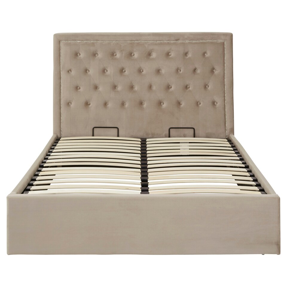 image 1 of Interiors By Premier Classic Mink Velvet Double Ottoman Bed, Elegant Button Tufted Bedroom Bed, Ottoman Stud Detailed Bed