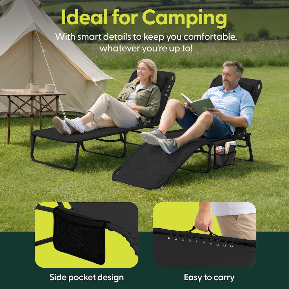 image 1 of Keplin Quilted Foldable Sun Lounger Padded Garden Chair with 4 Reclining Positions