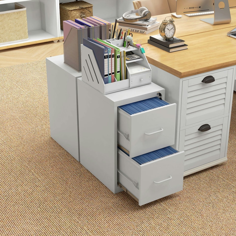 image 1 of HOMCOM 2 Drawer Filing Cabinet Steel File Cabinet for A4 Letter Size Cream