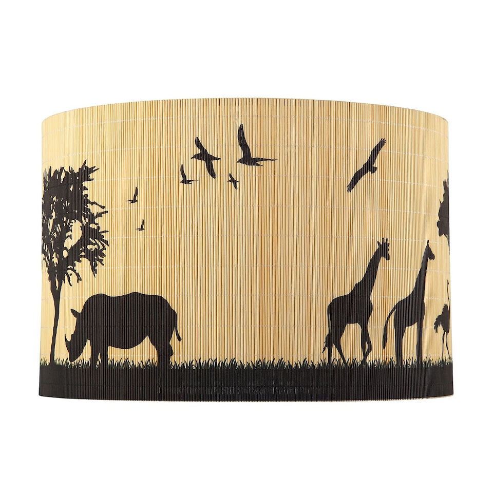 image 1 of Modern Safari Bamboo Pendant Light Shade with Black Animals and Trees | Brown | Brown | 1